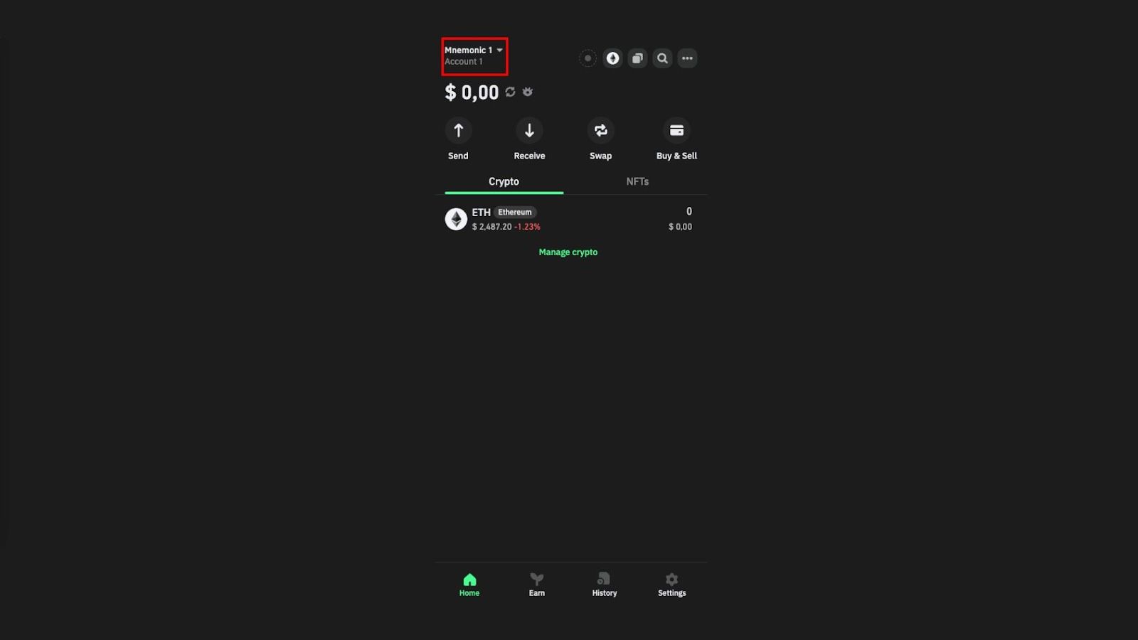 Chọn ví muốn export key