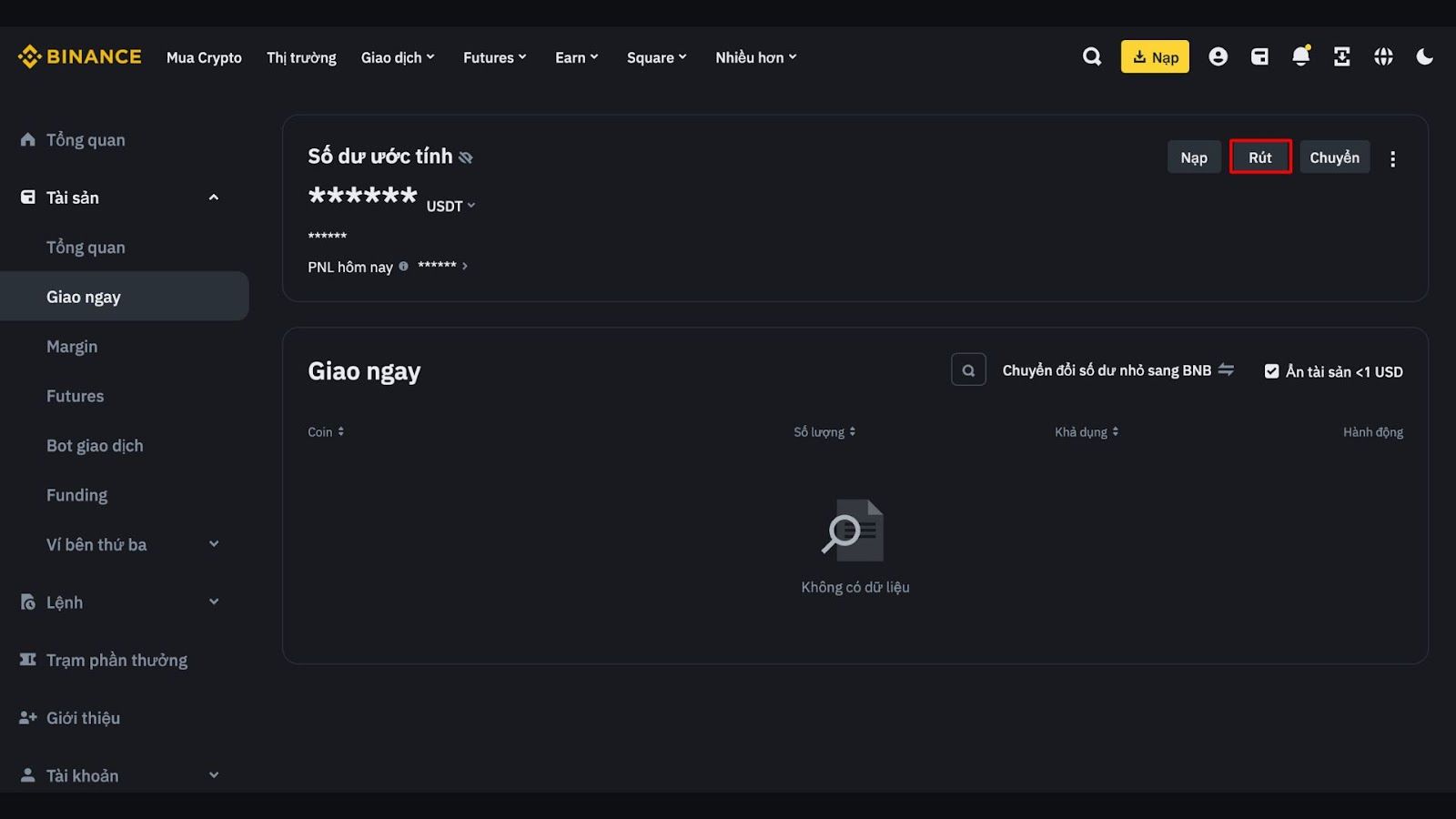 Rút tài sản từ Binance