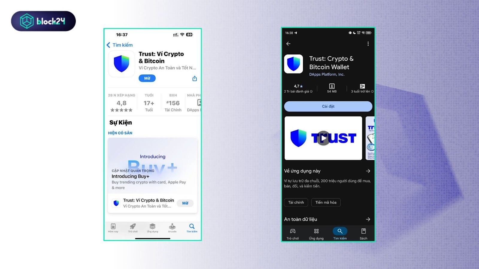 Ví Trust Wallet trên CH Play & AppStore