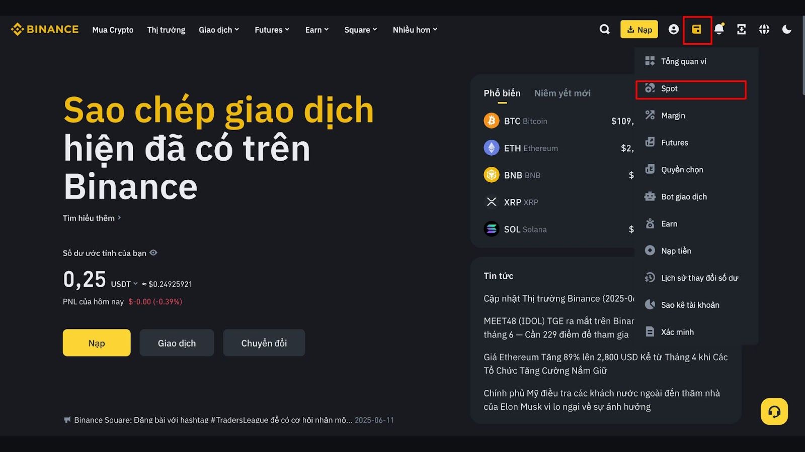 Giao diện Binance