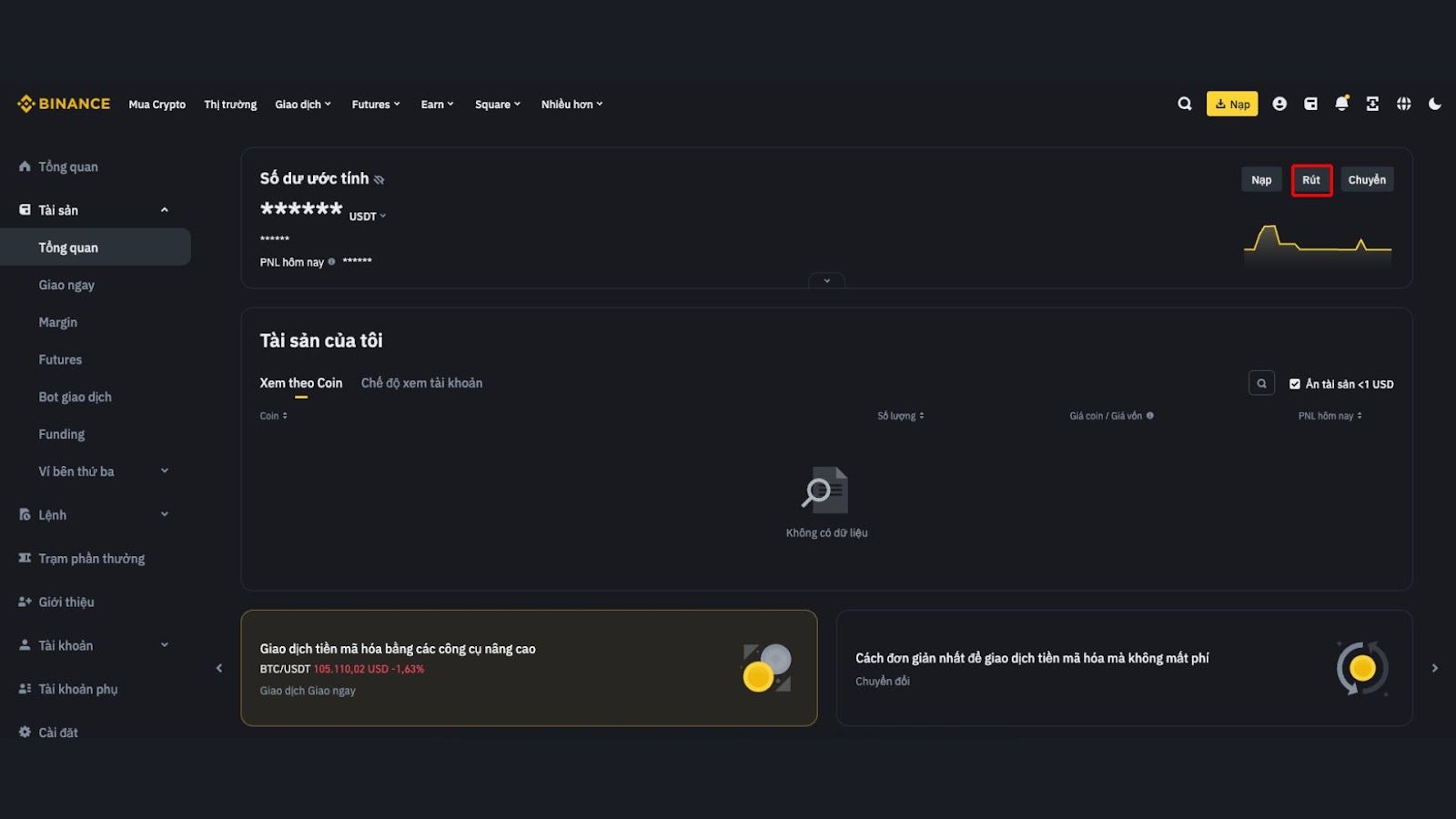 Giao diện tổng quan ví Binance