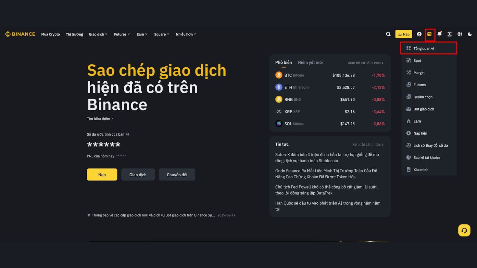 Giao diện Binance