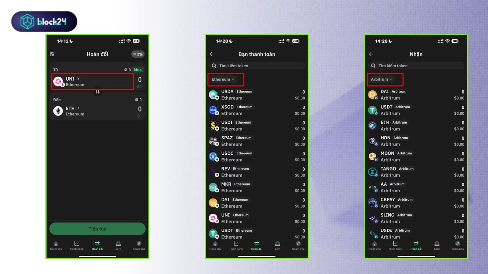 Swap cross-chain trên Trust Wallet mobile