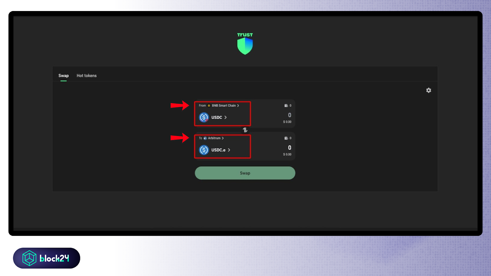 Swap cross-chain trên ví Trust
