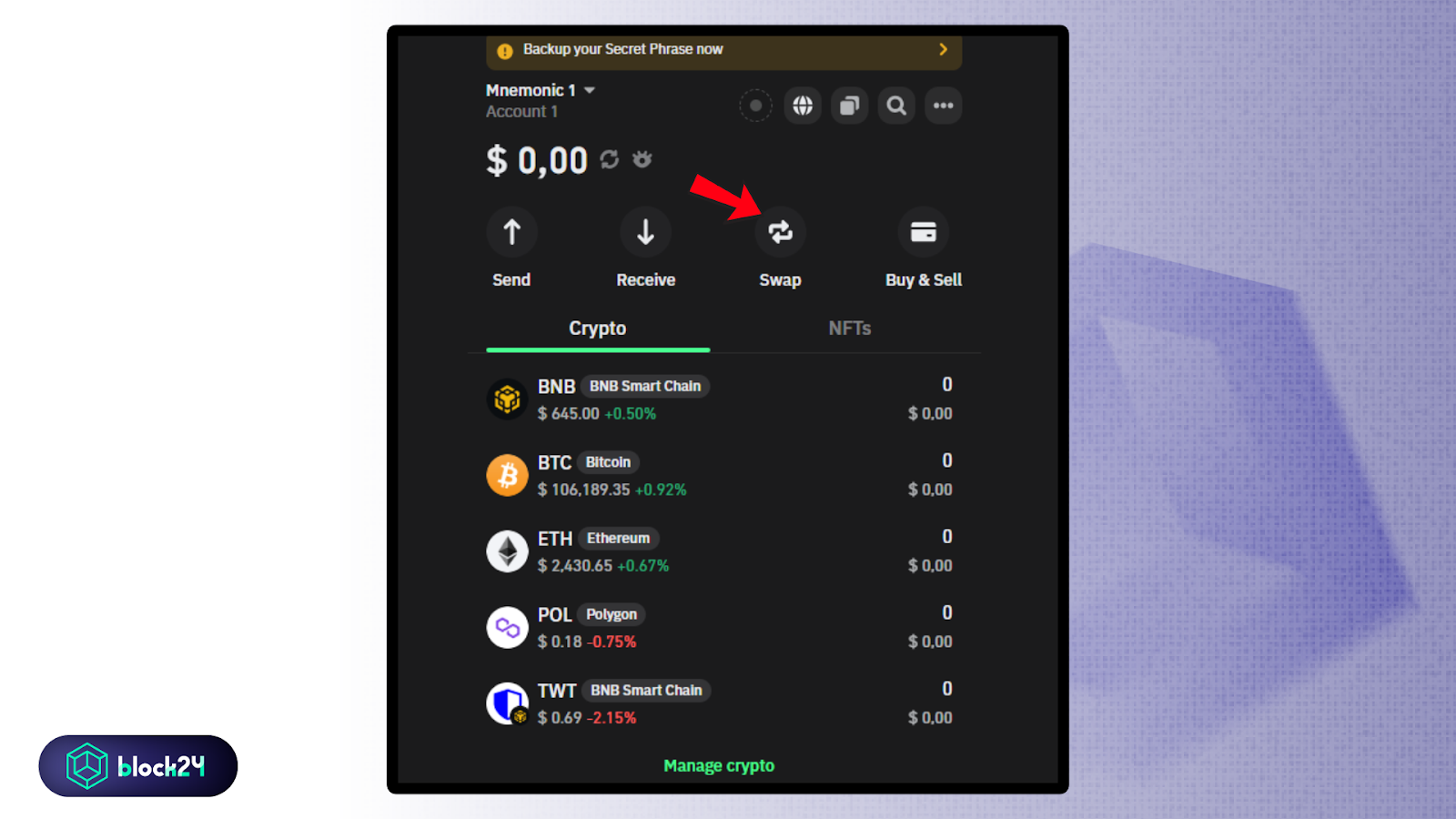 Mở và và click vào Swap