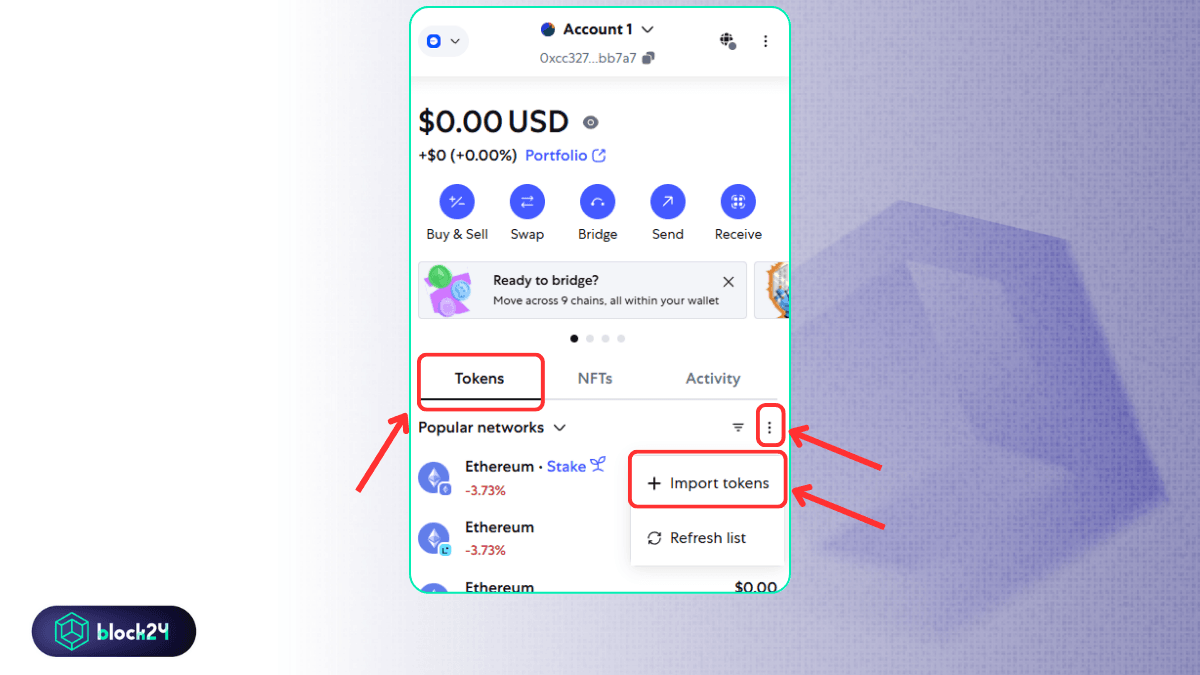 Cách thêm tokens trên Metamask