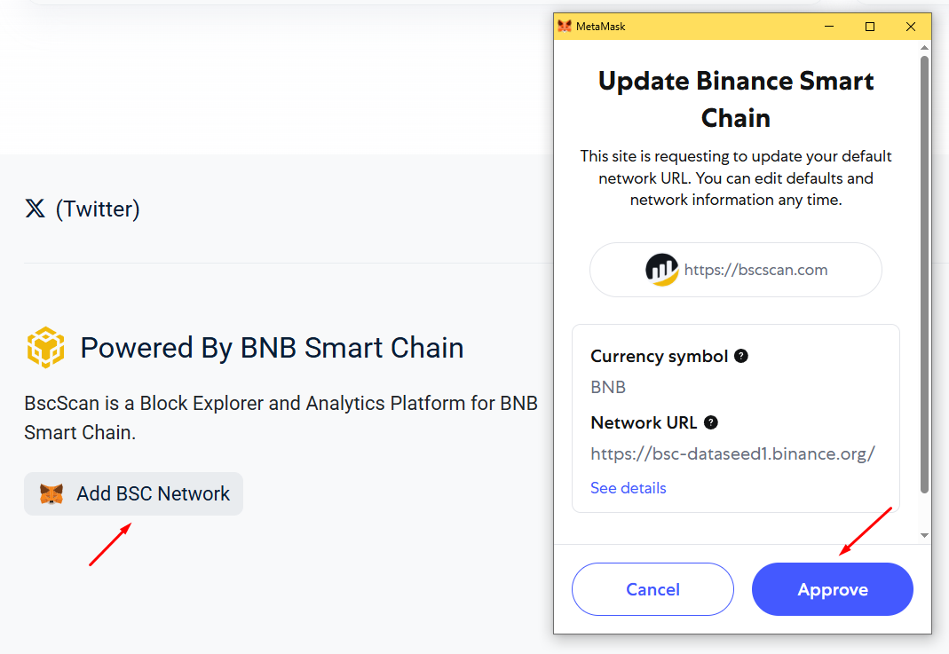 Các bước thêm BNB Smart Chain vào MetaMask bằng bscscan.com