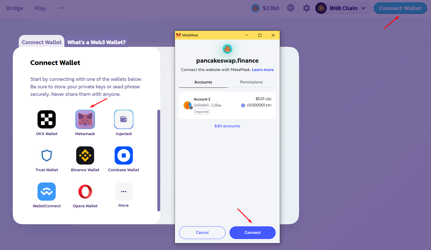 Các bước thêm mạng BSC vào MetaMask bằng dApp