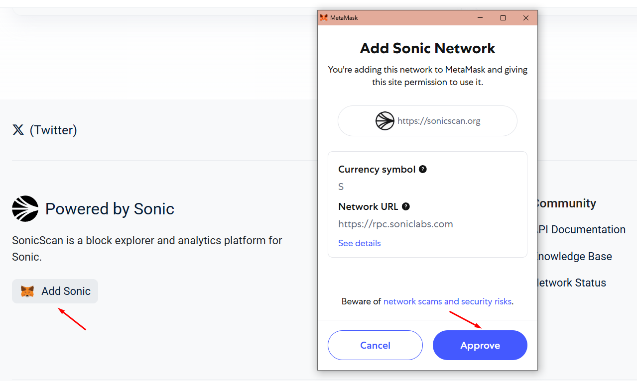Các bước thêm mạng Sonic vào MetaMask bằng Sonicscan.org