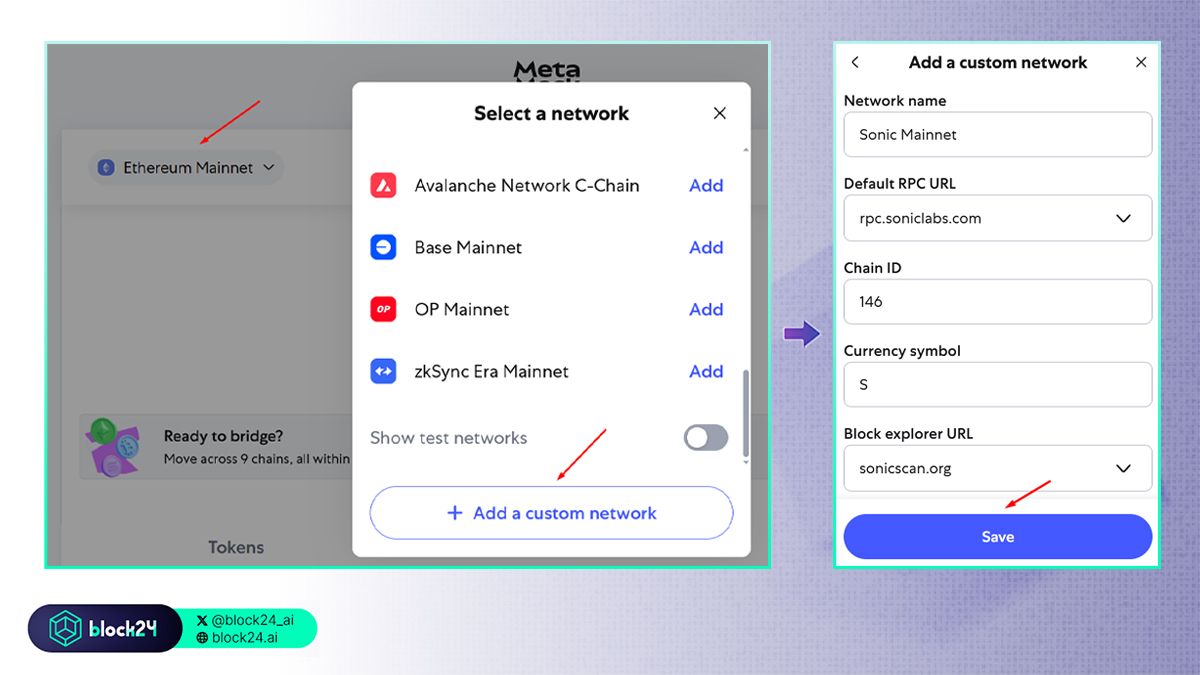 Các bước thêm thủ công mạng Sonic vào MetaMask