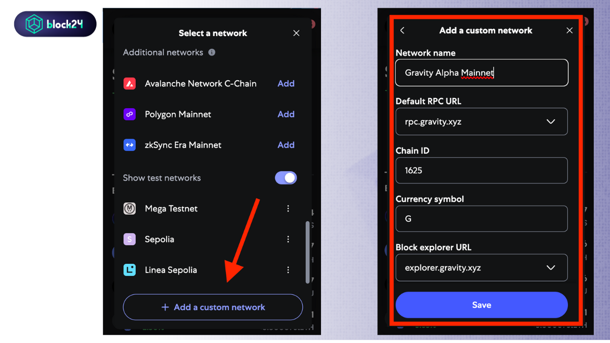 Cách thêm thủ công mạng Gravity vào MetaMask