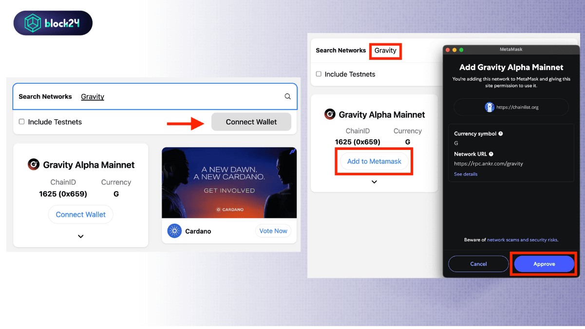 Sử dụng Chainlist thêm mạng Gravity vào MetaMask