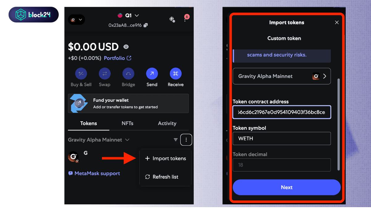 Cách thêm token mạng Gravity vào ví MetaMask