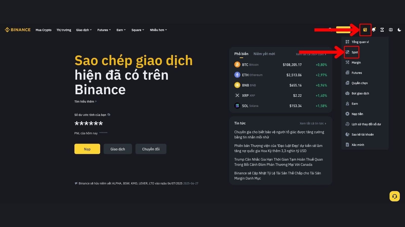 Giao diện Binance