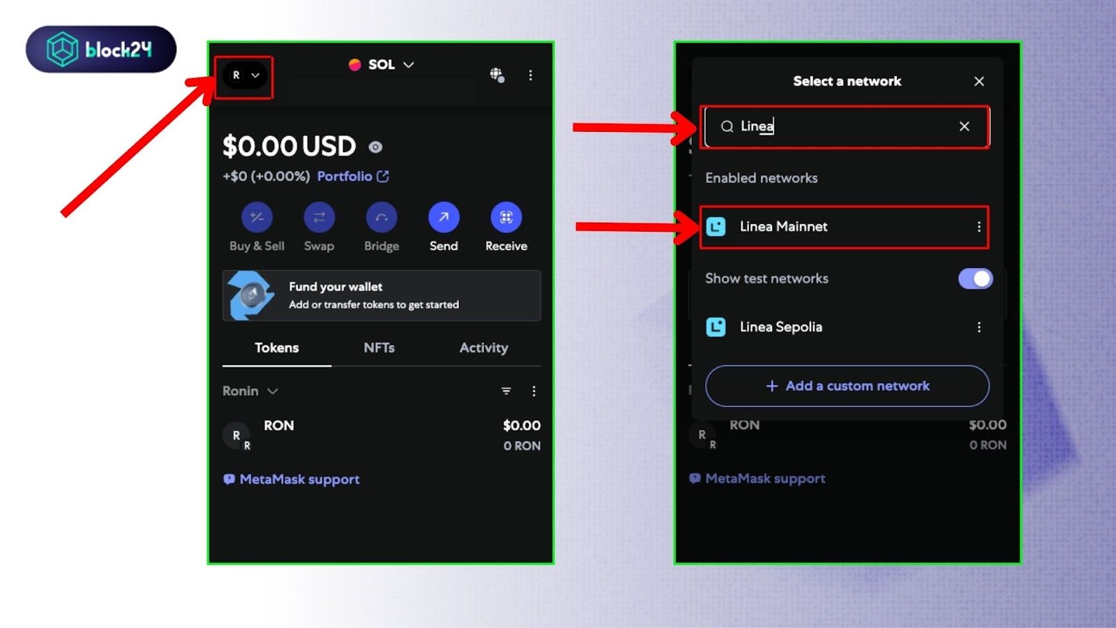 Thêm mạng Linea trực tiếp vào MetaMask