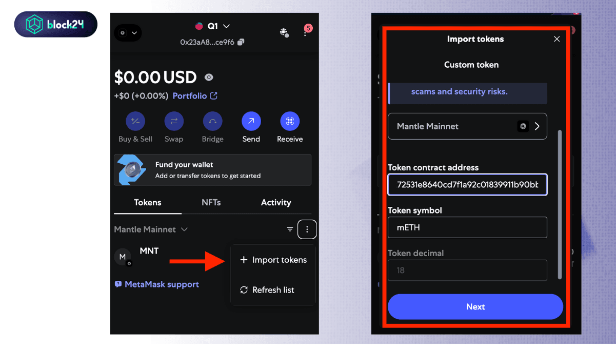 Thêm token mạng Mantle