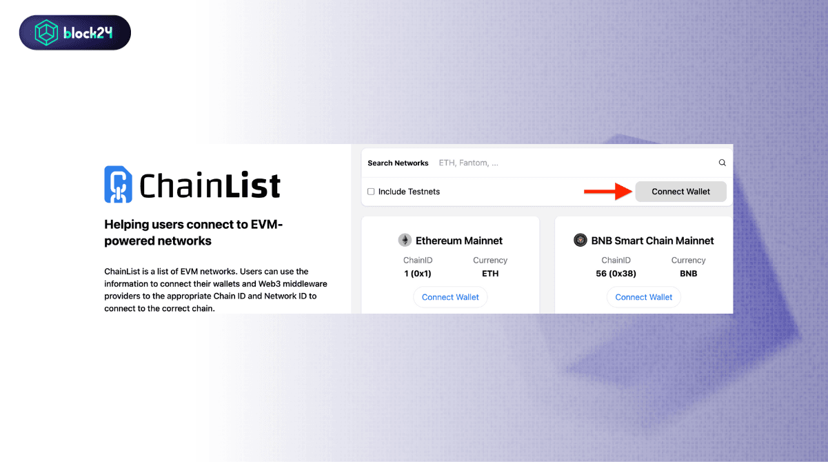 Kết nối ví với ChainList