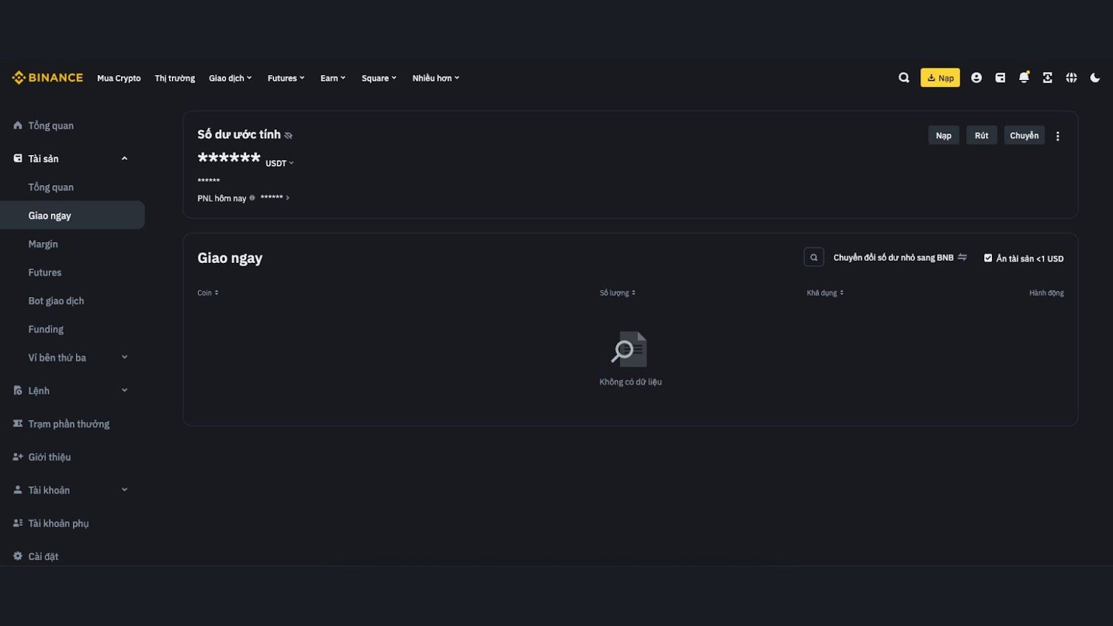 Rút tài sản từ Binance