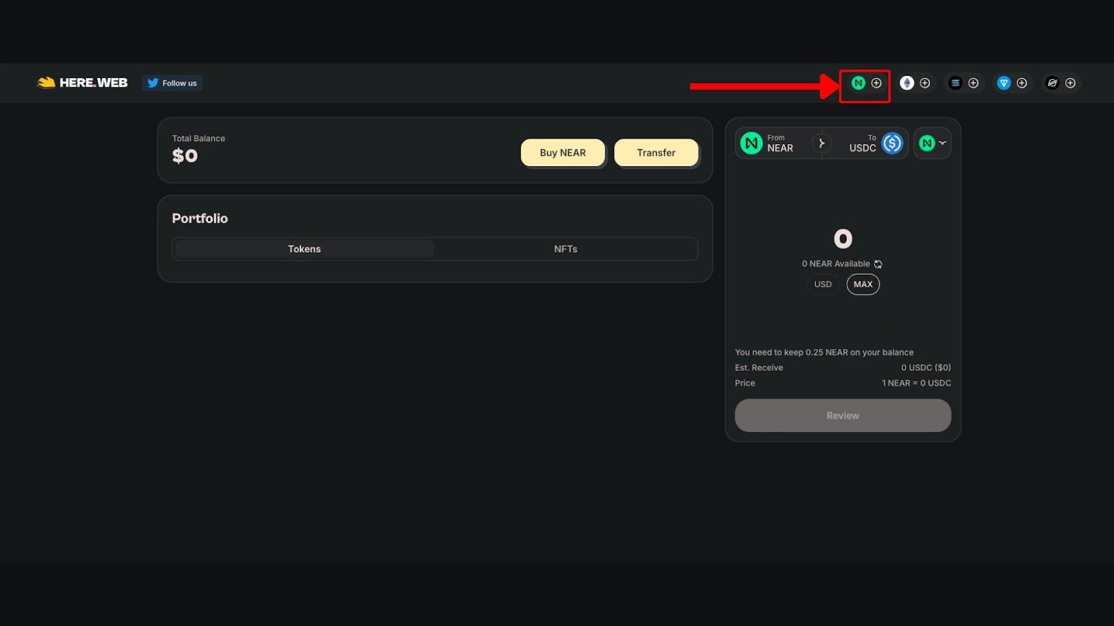 Kết nối ví HERE Wallet