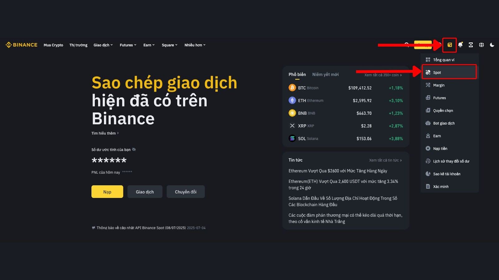 Giao diện Binance