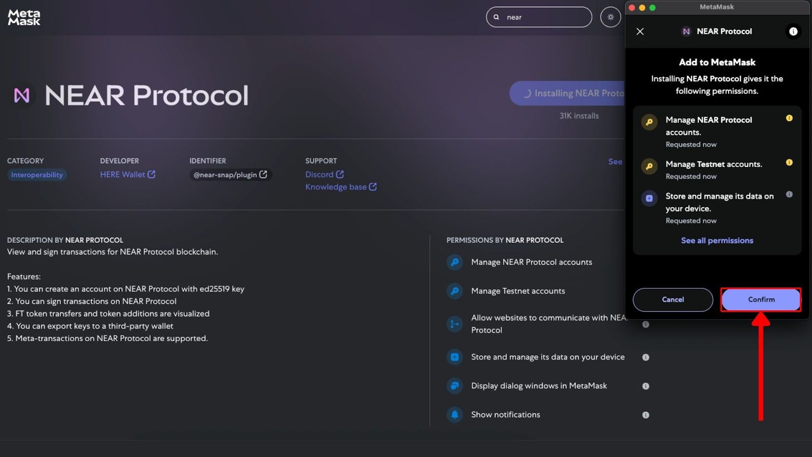 Thêm Near Snap vào MetaMask