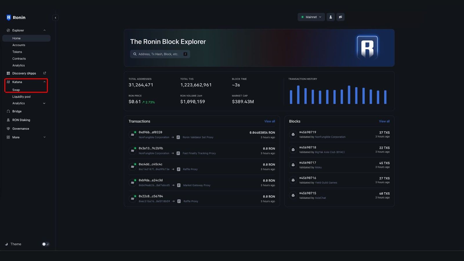 Giao diện Ronin Explorer