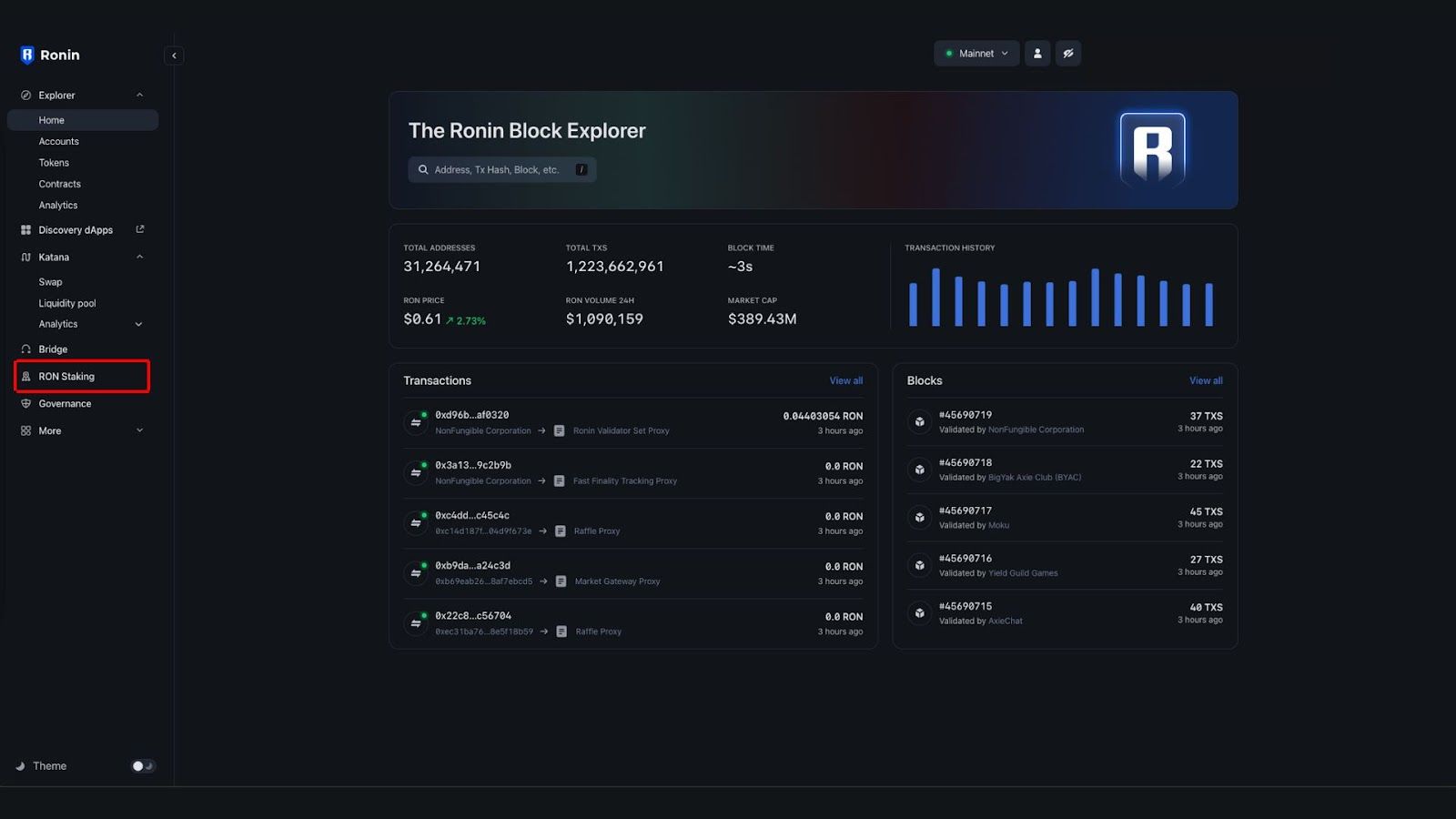 Giao diện Ronin Explorer