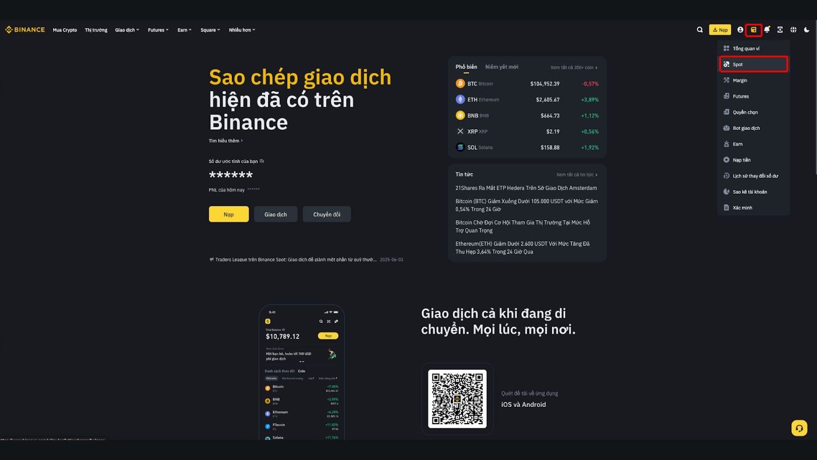Giao diện Binance