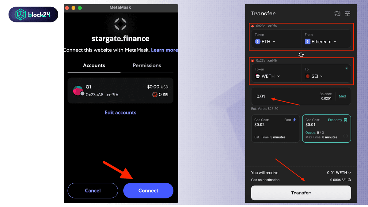Các bước bridge token sang Sei