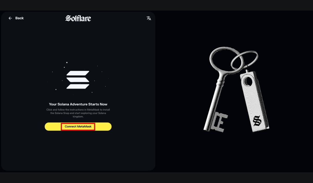 Kết nối ví MetaMask ở Solflare