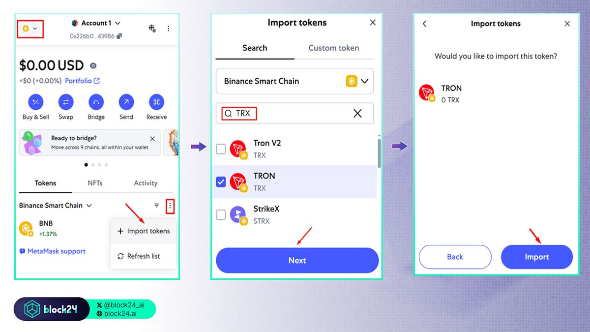 Thêm TRX/TRC-20 token vào MetaMask