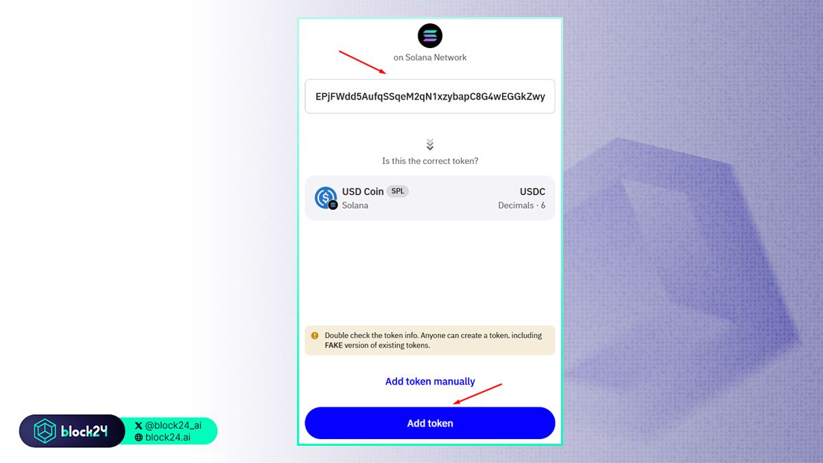 Nhập contract address và thêm token vào ví Trust