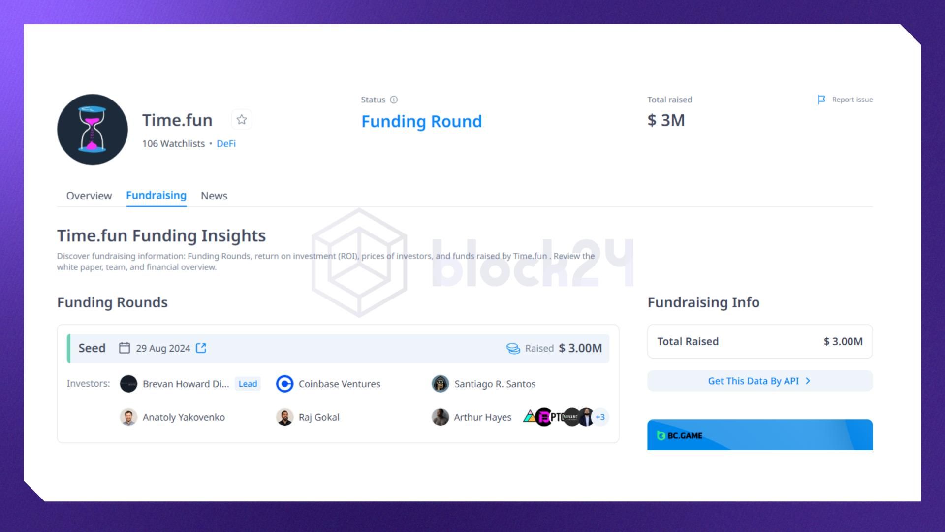 Thông tin gọi vốn của Time.fun (Nguồn: cryptorank.io)