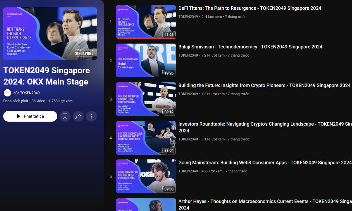 Danh sách chủ đề tại OKX Main Stage TOKEN2049 Singapore 2024 - Nguồn YouTube
