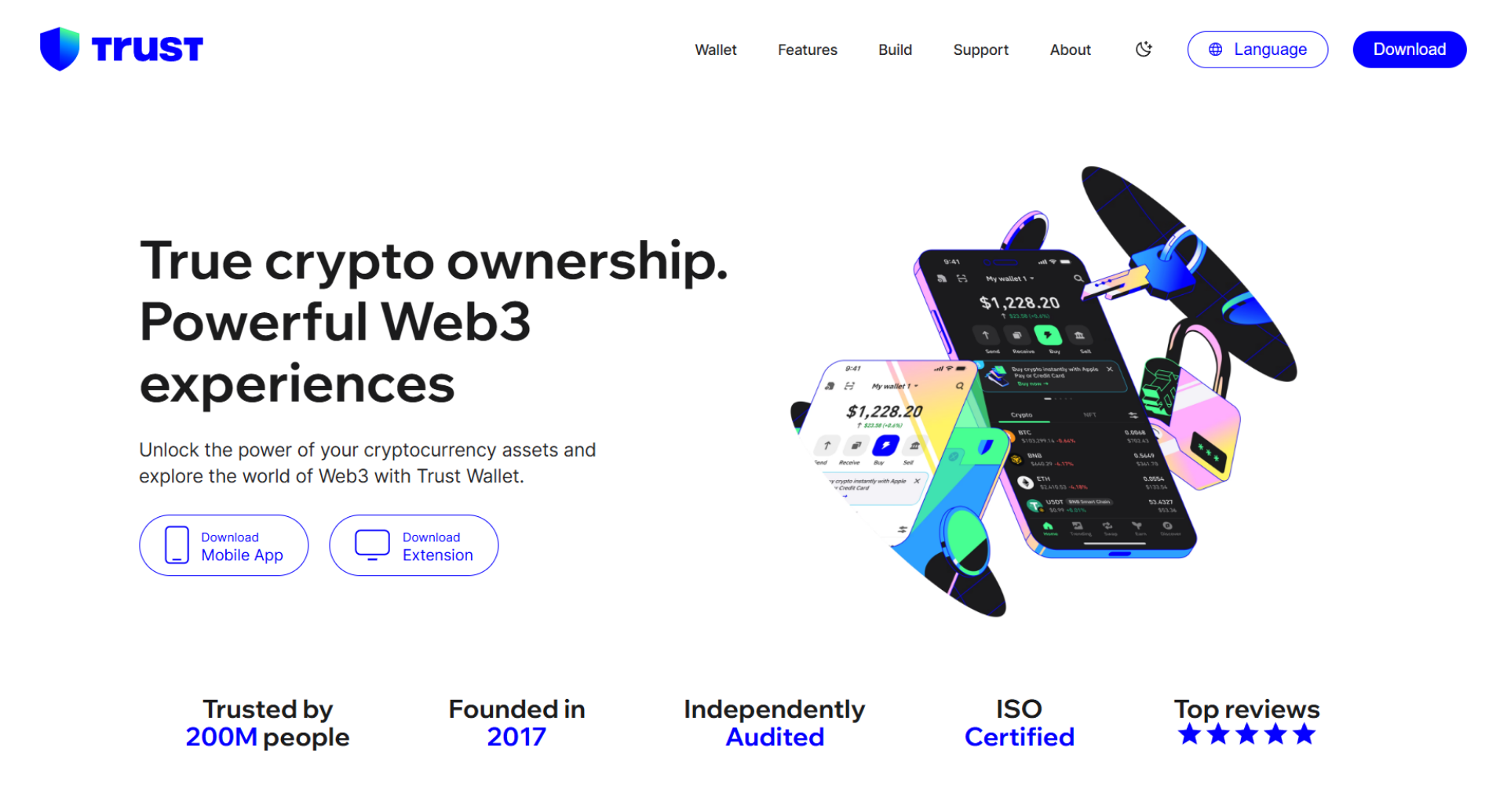 Trang chủ của Trust Wallet. Nguồn: trustwallet.com