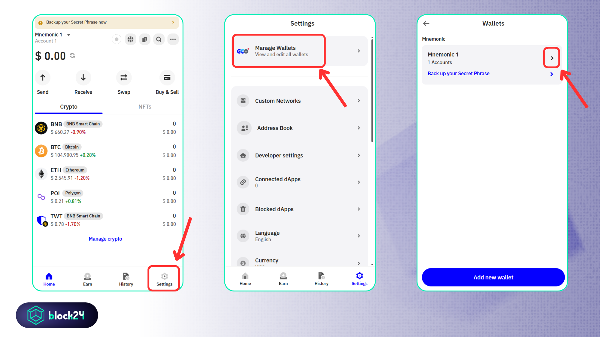 Lưu trữ Secret Phrase của Trust Wallet