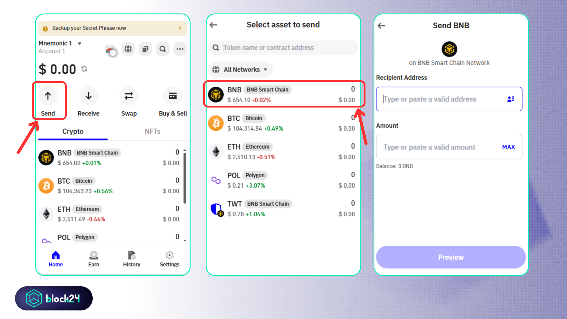 Rút tài sản từ ví Trust Wallet