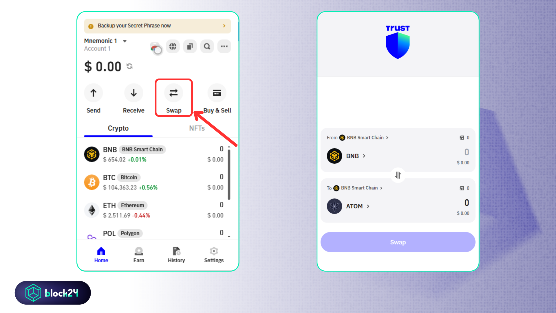 Giao dịch coin trên Trust Wallet