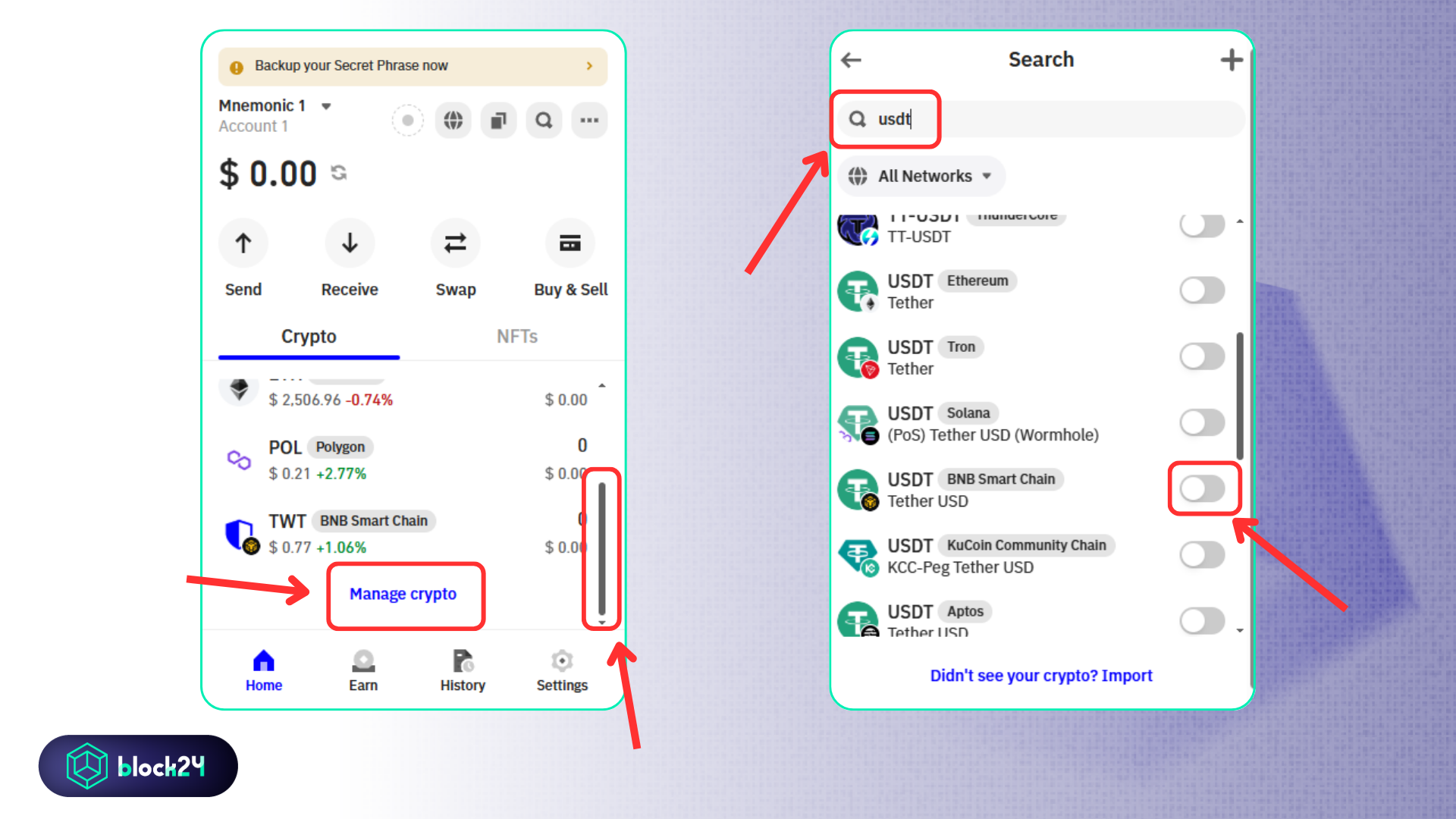 Thêm token vào ví Trust