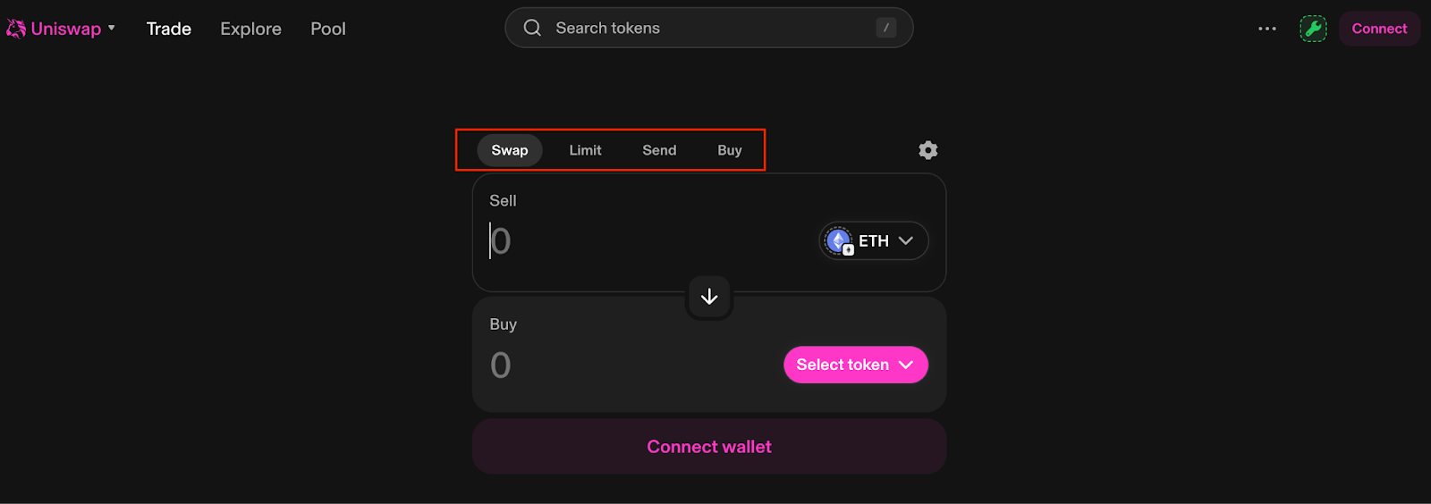 Giao diện các tính năng bên trong Trade