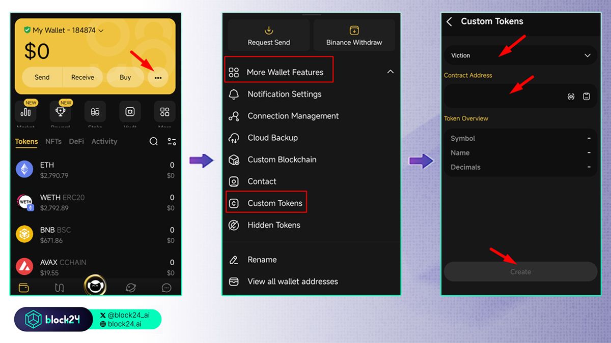 Các bước thêm coin/token
