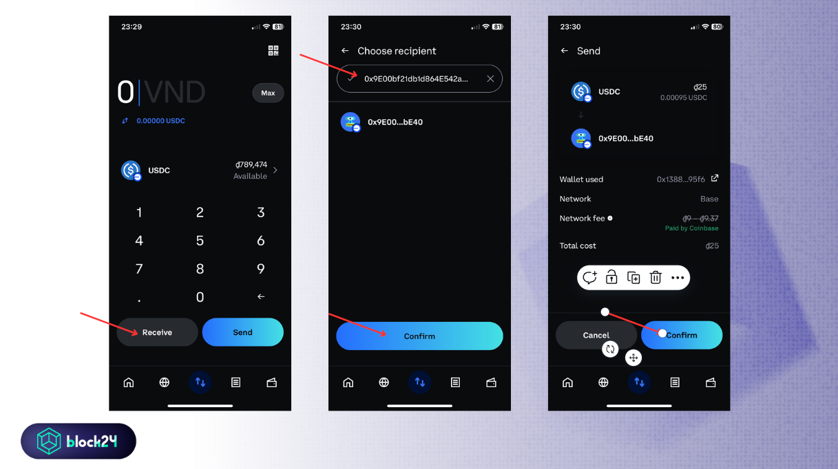 Các bước gửi coin từ ví Coinbase