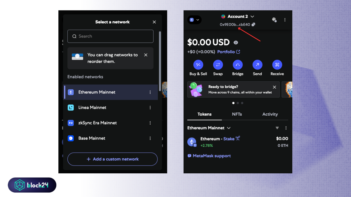 Các bước lấy địa chỉ ví EVM MetaMask
