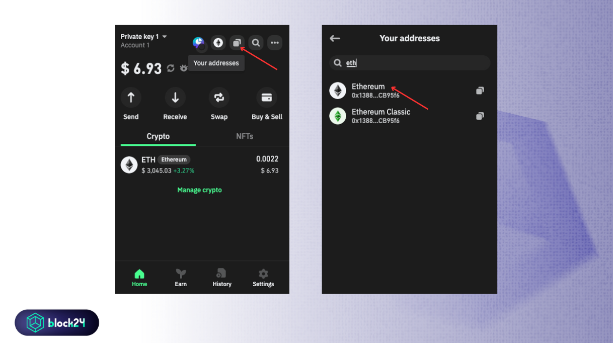 Các bước lấy địa chỉ ví EVM Trust Wallet