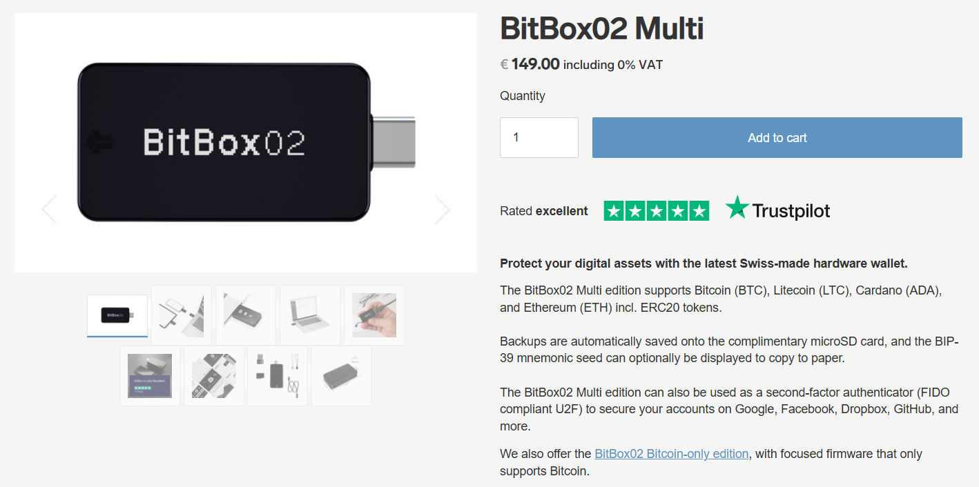 Sản phẩm ví lạnh BitBox02 (Nguồn: BitBox)