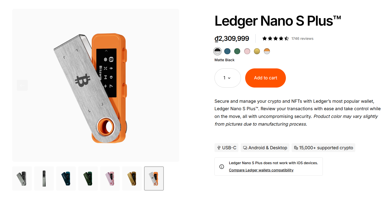 Sản phẩm ví lạnh Ledger Nano S Plus (Nguồn: ledger.com)