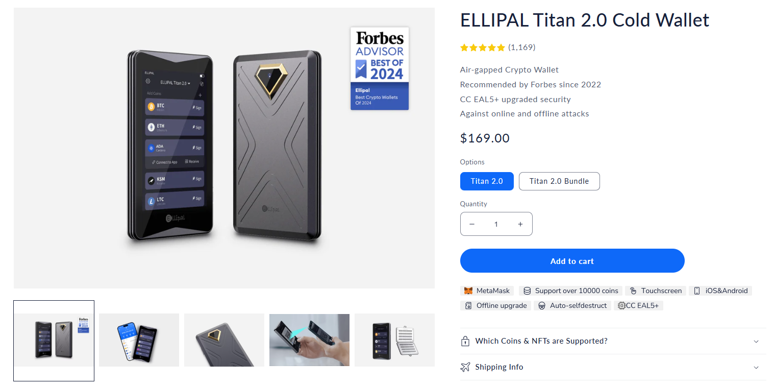 Sản phẩm ví lạnh Ellipal Titan 2.0 (Nguồn: ellipal.com)