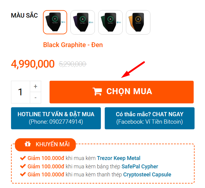 Chọn mua sản phẩm ví Trezor