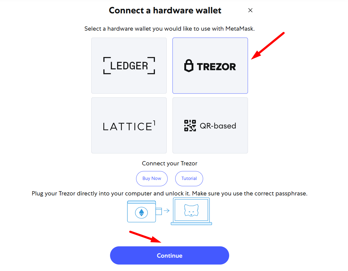 Trezor -> Continue