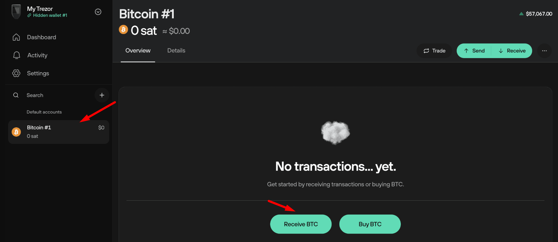 Chọn coin và bấm Receive